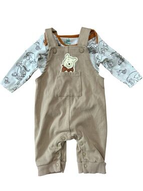 Disney Beige Winnie the Pooh Overalls with Printed Bodysuit